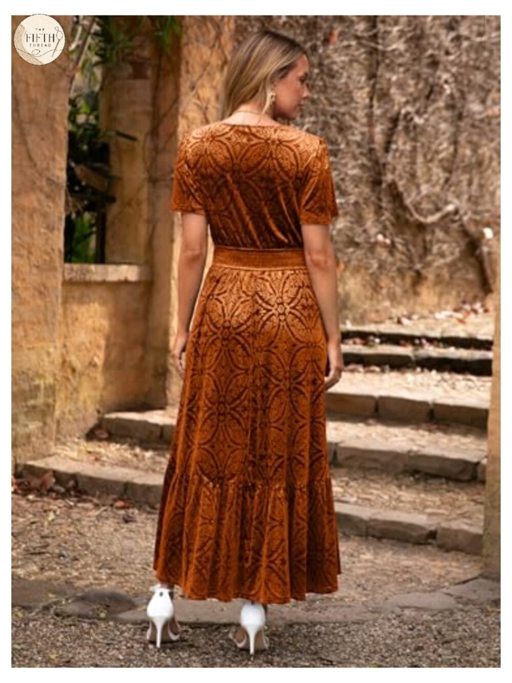 Womens Velvet Floral Maxi Dress V Neck Short Sleeve Formal Wedding Guest - Picture 3 of 6